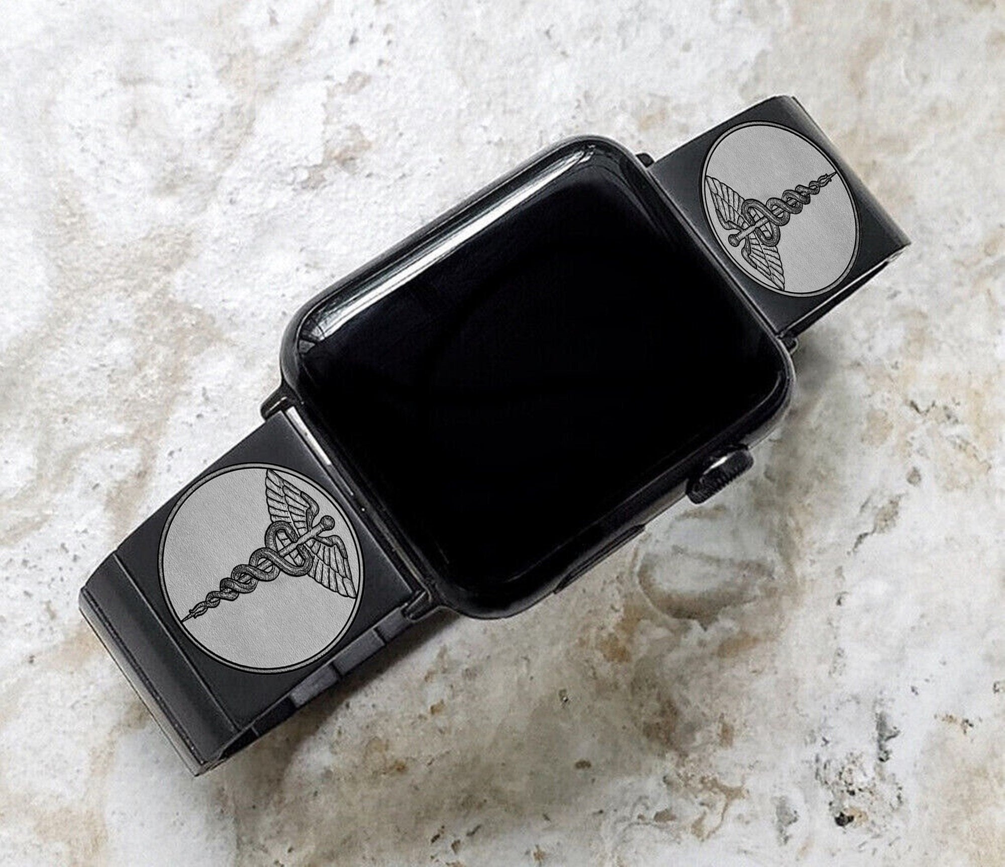 Engraved Watch Band for Apple iWatch Ultra 2 9 8 7 SE 6 5 4 3 2 1 Case 38mm 40mm 41mm 42mm 44mm 45mm 49mm Black Stainless Steel Strap MS1